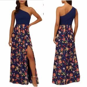 Adrianna Papell One Shoulder Floral A-Line One Shoulder Evening Dress